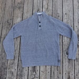 AEO Gray Ribbed Button-Neck Sweater XL 100% Cotton Cozy Pullover
